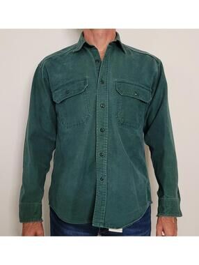 Woolrich Men’s M Button Shirt Jacket Green Outdoor Workwear Cotton USA Fabric
